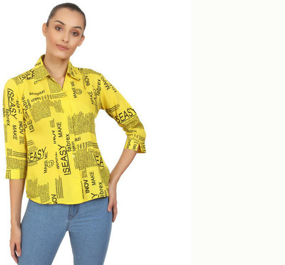 Laxmi sports Women Printed Casual Yellow Shirt