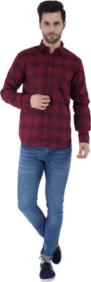 Saraai Men Checkered Casual Maroon, Black Shirt