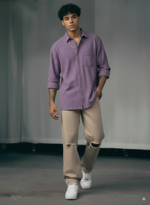 greet fashion Men Self Design Casual Purple Shirt