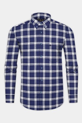 french crown Men Checkered Formal Blue Shirt