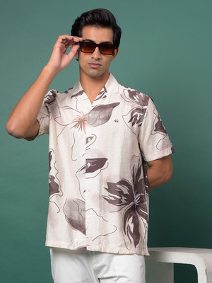 CRIMSOUNE CLUB Men Floral Print Casual Brown Shirt