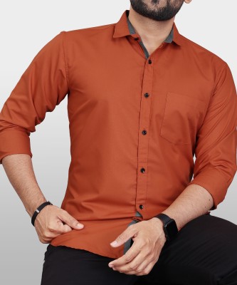 VeBNoR Men Solid Casual Orange Shirt