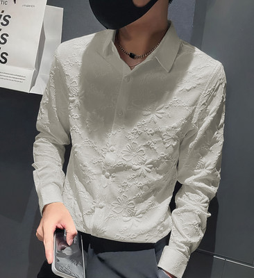 CJERA Men Self Design Casual White Shirt