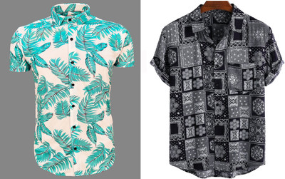 Lonexo Men Printed Casual Black Shirt(Pack of 2)