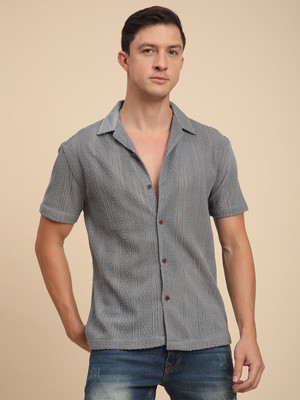 Voroxy Men Self Design Casual Grey Shirt