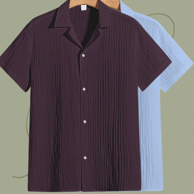 Jenil Fashion Men Self Design Casual Purple, Light Blue Shirt(Pack of 2)