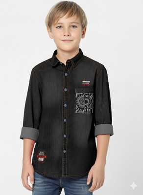 FABFARM Boys Solid Casual Black Shirt