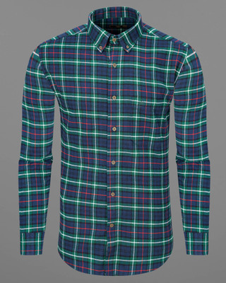 french crown Men Checkered Casual Blue Shirt