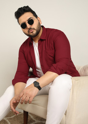 METRONAUT PLUS Men Solid Casual Maroon Shirt