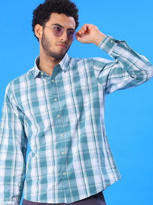 V-MART Men Checkered Casual Light Green, White Shirt