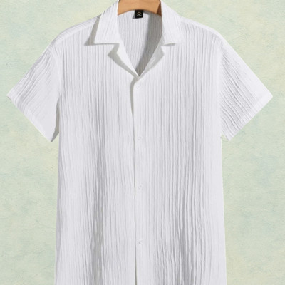 Looksky Men Self Design, Solid Casual White Shirt