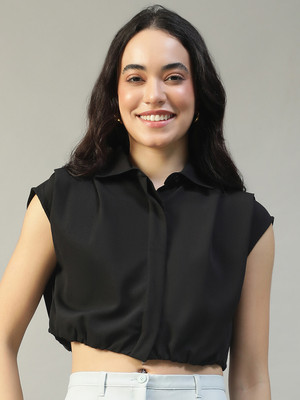 OXOLLOXO Women Solid Casual Black Shirt