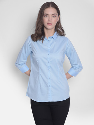 CRIMSOUNE CLUB Women Solid Casual Light Blue Shirt