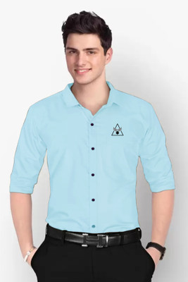 Marmic Fab Men Solid Formal Light Blue Shirt