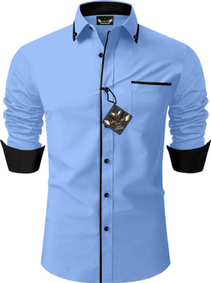 LAXBON Men Solid Casual Light Blue Shirt