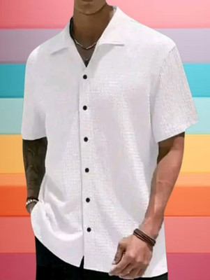 MUMIN Men Solid Casual White Shirt