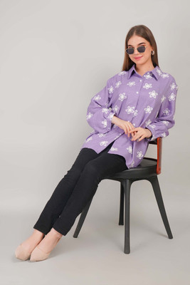 Gul West Women Embroidered Casual Purple Shirt