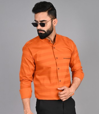 FUBAR Men Striped Party Orange Shirt