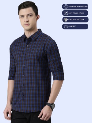 METRONAUT Men Checkered Casual Brown, Blue Shirt