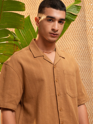 HIGHLANDER Men Striped Casual Brown Shirt