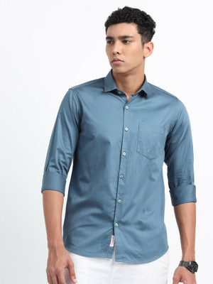 U.S. Pitchers Men Solid Casual Blue Shirt