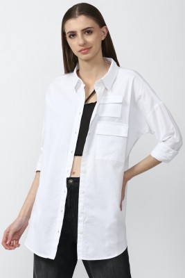 FOREVER 21 Women Solid Casual White Shirt