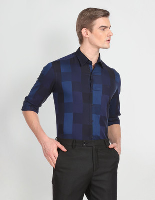 ARROW Men Color Block Formal Blue, Dark Blue Shirt
