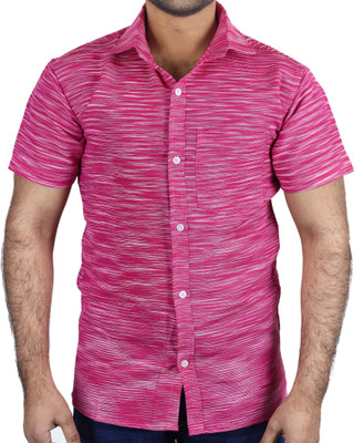 AUZAAI COLLECTION Men Self Design Casual Pink, White Shirt