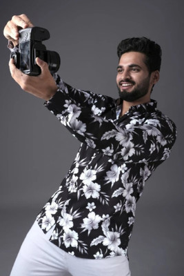 Bridon Creations Men Printed Casual Black, White, Grey Shirt