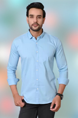 Frandoki Creation Men Self Design Casual Light Blue Shirt
