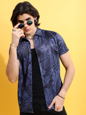 HIGHLANDER Men Printed Casual Dark Blue Shirt