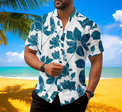 MakeTheStyle Men Floral Print Casual Blue Shirt