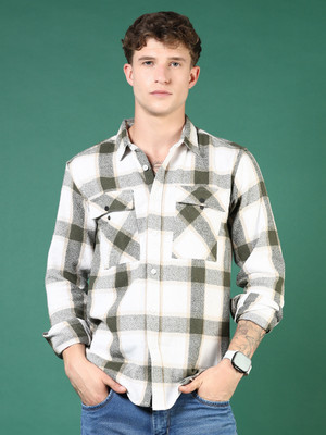 V-MART Men Checkered Casual Green, Beige Shirt