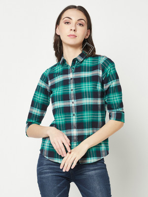 CRIMSOUNE CLUB Women Checkered Casual Green Shirt