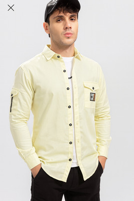 S-LINE Men Solid Casual Yellow Shirt