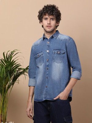 KUONS AVENUE Men Solid Casual Blue Shirt
