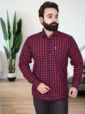 VK WINTER WEAR Men Checkered Casual Red, Dark Blue Shirt