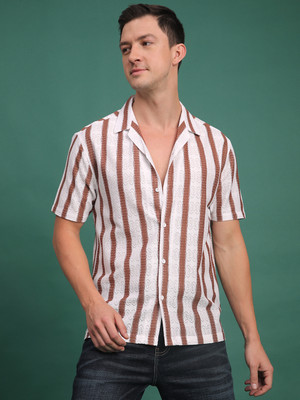 Voroxy Men Striped Casual Brown Shirt