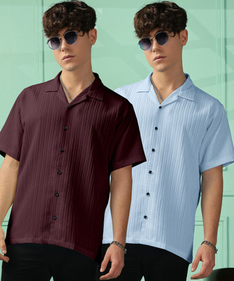 FOXTER Men Self Design Casual Multicolor Shirt(Pack of 2)