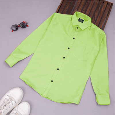 THELAZZOLICA Boys Solid Casual Light Green Shirt