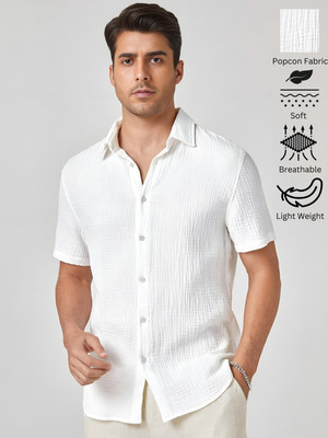 Webric Men Self Design Casual White Shirt