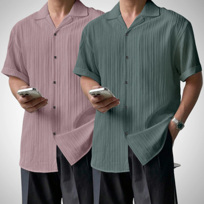HaloMens Men Self Design Casual Multicolor Shirt(Pack of 2)
