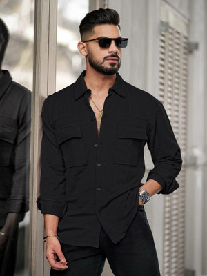 MANIAC Men Solid Casual Black Shirt