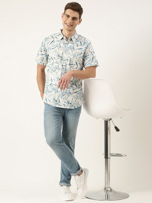 METRONAUT Men Printed Casual White, Blue Shirt
