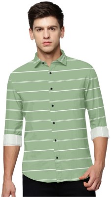 HouseOfCommon Men Striped Casual Light Green Shirt