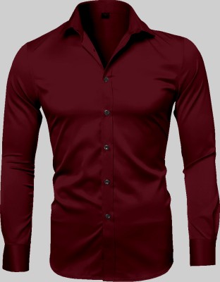 HouseOfCommon Men Solid Casual Maroon Shirt