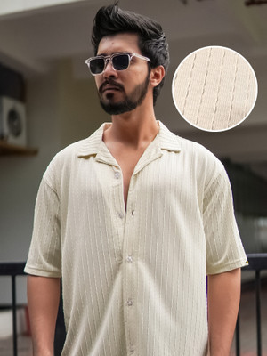 Jump Cuts Men Self Design Casual Beige Shirt