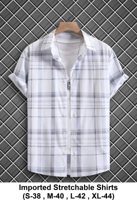 HouseOfCommon Men Checkered Casual Blue, White Shirt