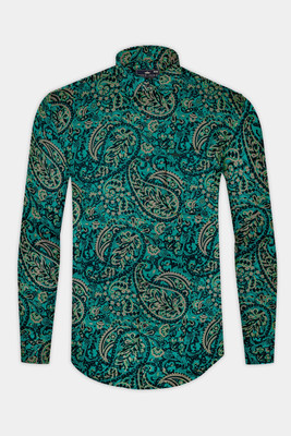 french crown Men Printed Formal Green Shirt