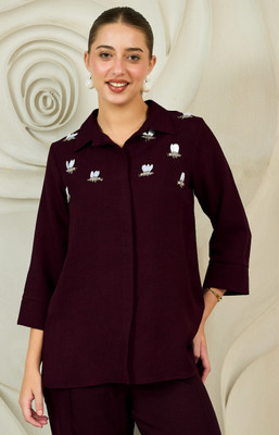 Shally Bhasin By Athena Women Solid Party Maroon Shirt